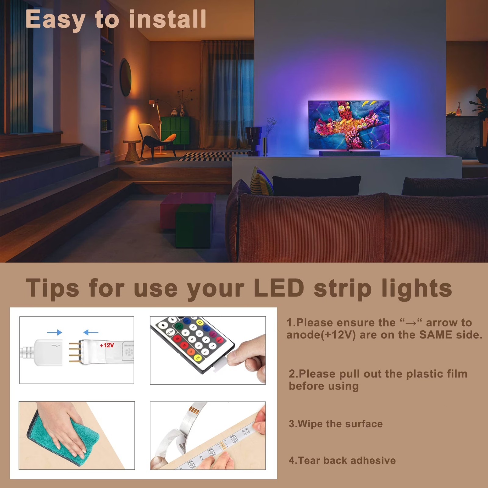 LED Strip Lights, Smart Light with App Remote Control, RGB LED Lights for room