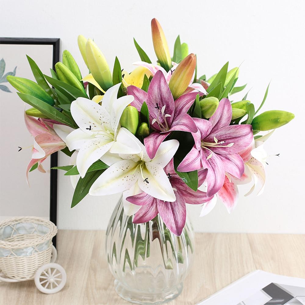 41cm Real Touch 3D Lily Artificial Flowers White Fake Wedding Home Garden Decor