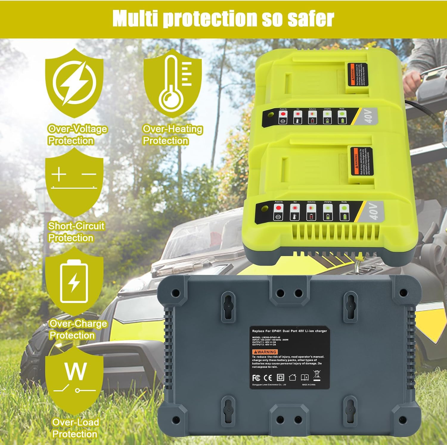 Dual OP401 Charger for Ryobi 40V Battery with Fast Charging Station | Replacemen