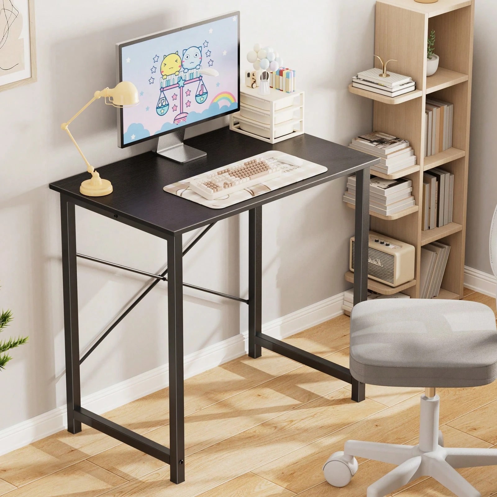 32″ Small Computer Desk Home Office Study Writing Table X-Shape Metal Frame BLK