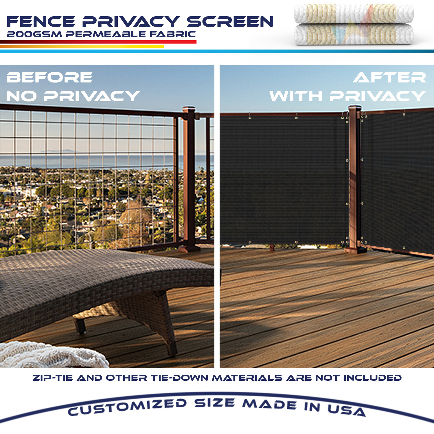 Beige White stripes Privacy Screen Fence Patio Deck Balcony Porch w/Grommets