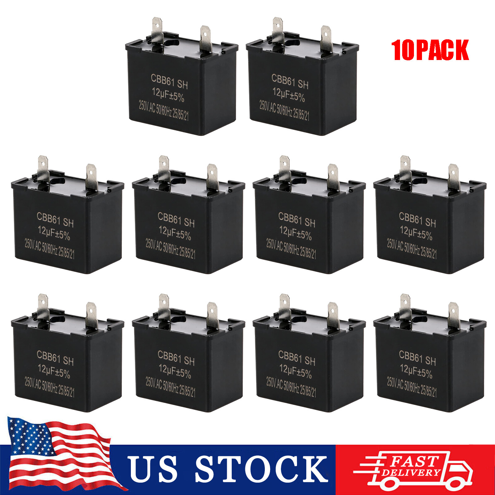 10Pc RC2129 for Whirlpool W10662129 Refrigerator Run Capacitor 12 MFD 250 Volts