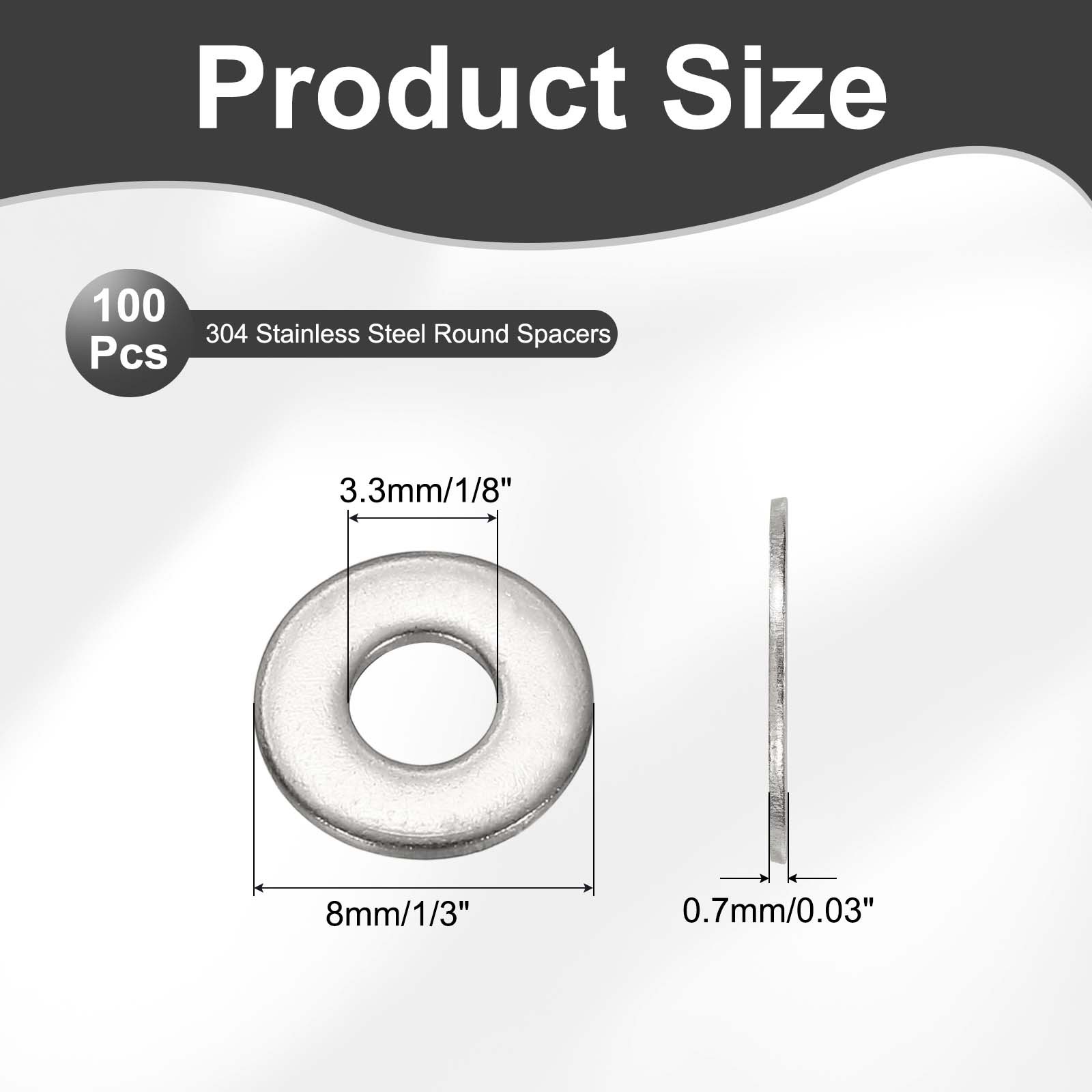 100Pcs #4 Flat Washer 304 Stainless Steel Round Spacers 1/8″ ID x 1/3″ OD