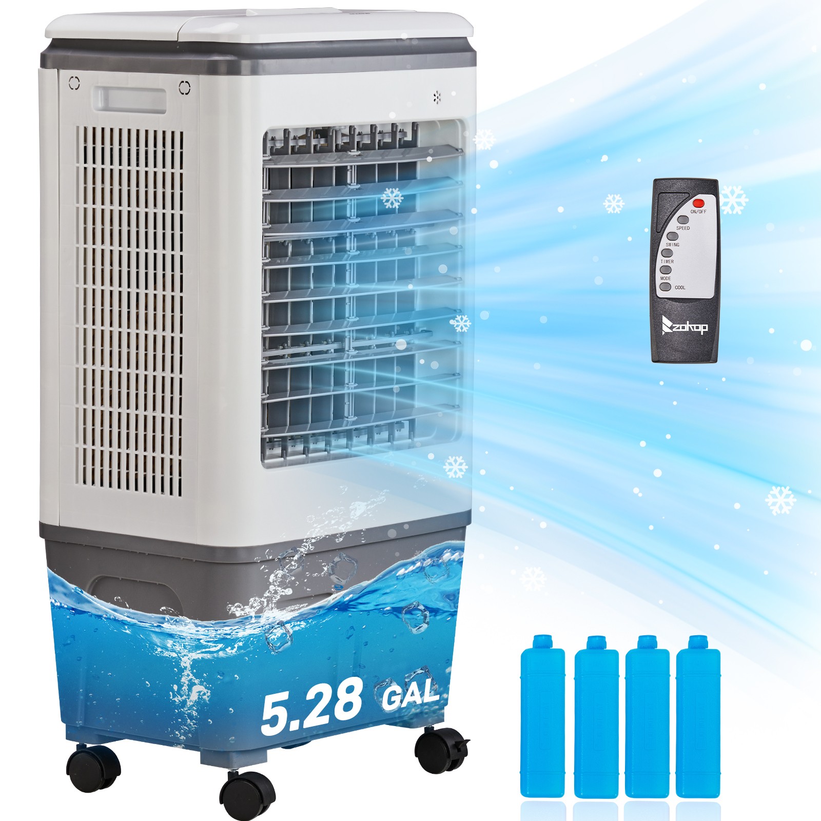Portable Evaporative Cooler Swamp Cooler 3-in-1 5.28 Gal 7.5H Timer Humidifier