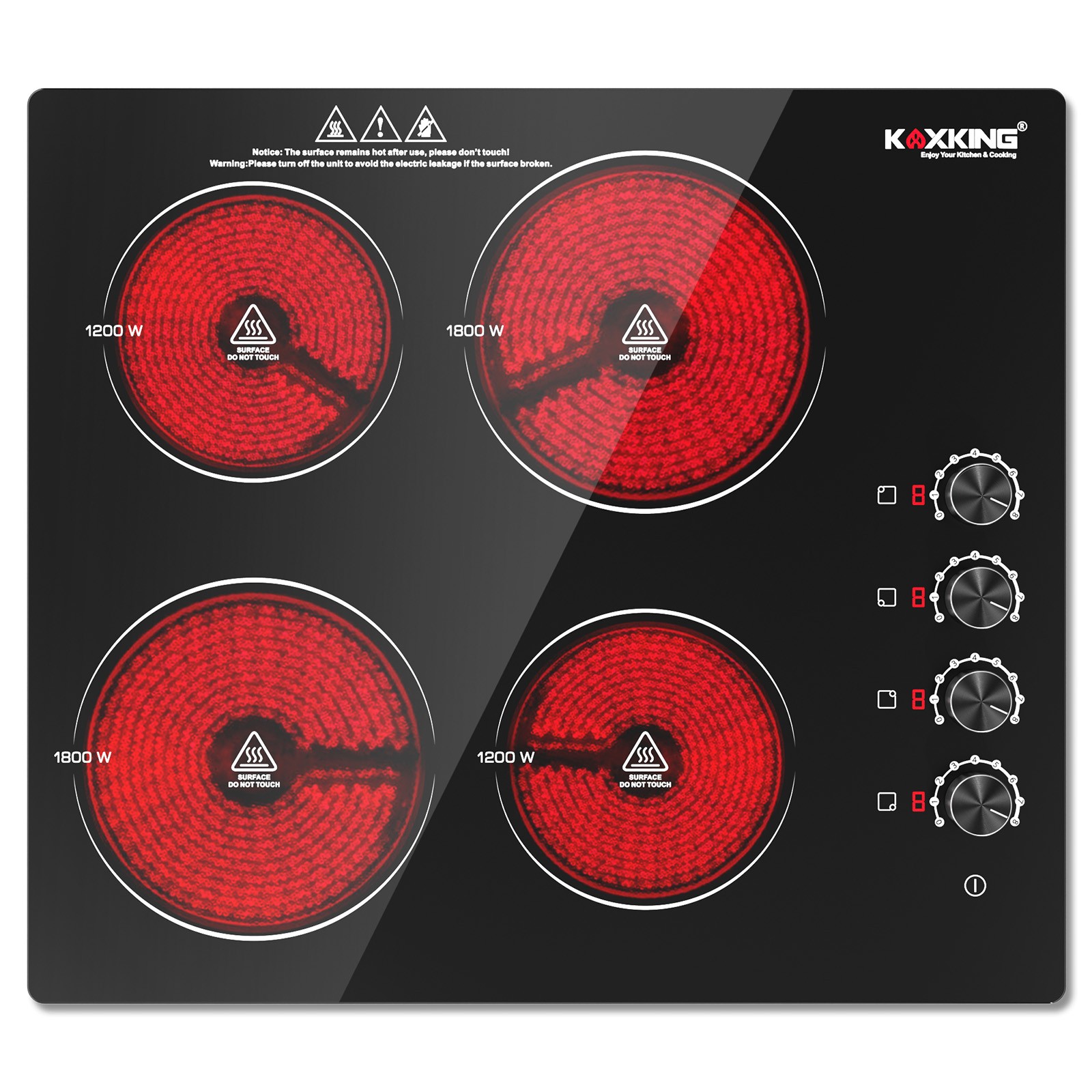 24in Electric Ceramic Cooktop 4 Burners,8 Power Levels, Residual Heat Indicator
