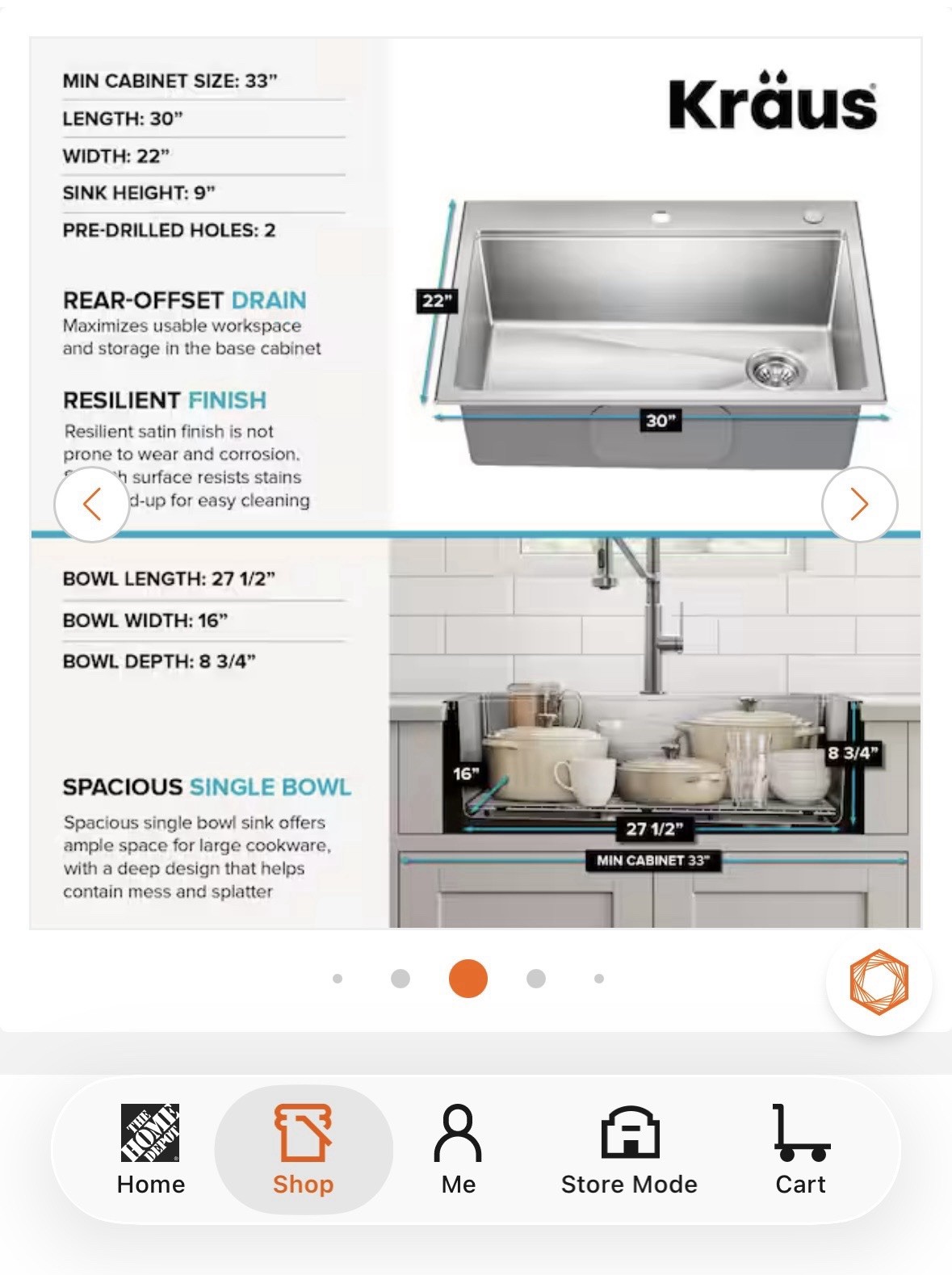 Kruas 30″ Undermount Single Bowl 18-Gauge Stainless Steel Kitchen Sink