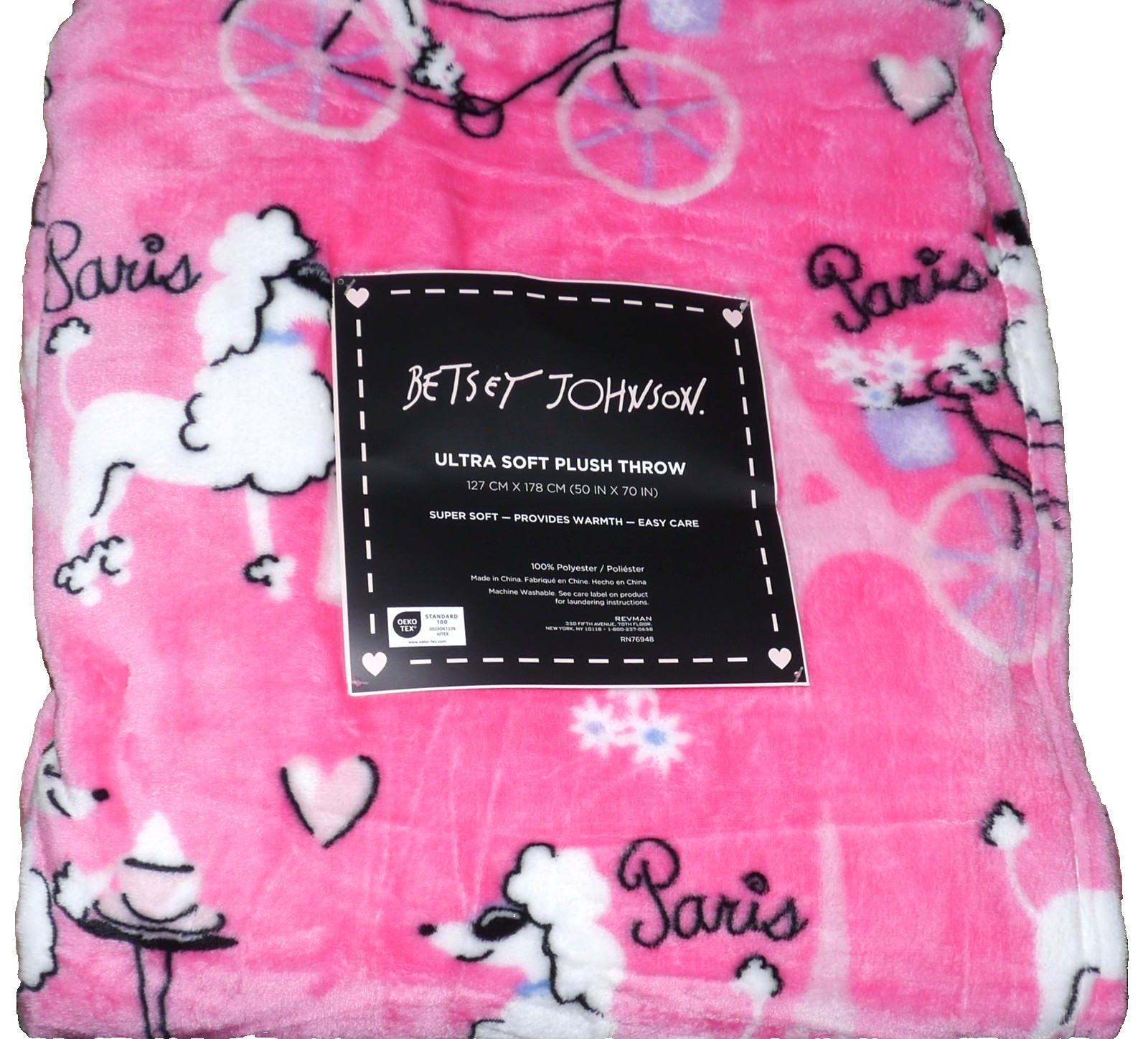 NEW Betsey Johnson 50″x70″ Soft Throw Blanket Poodle Flowers Paris Eiffel Tower