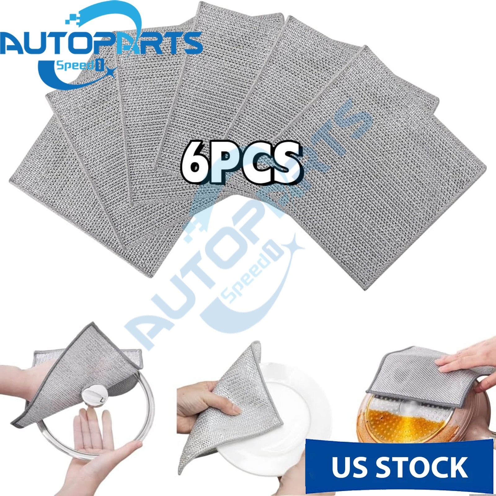 6 Pack Steel Wool Dishwashing Pads Multipurpose Mesh Dish Cloths Stainless Steel