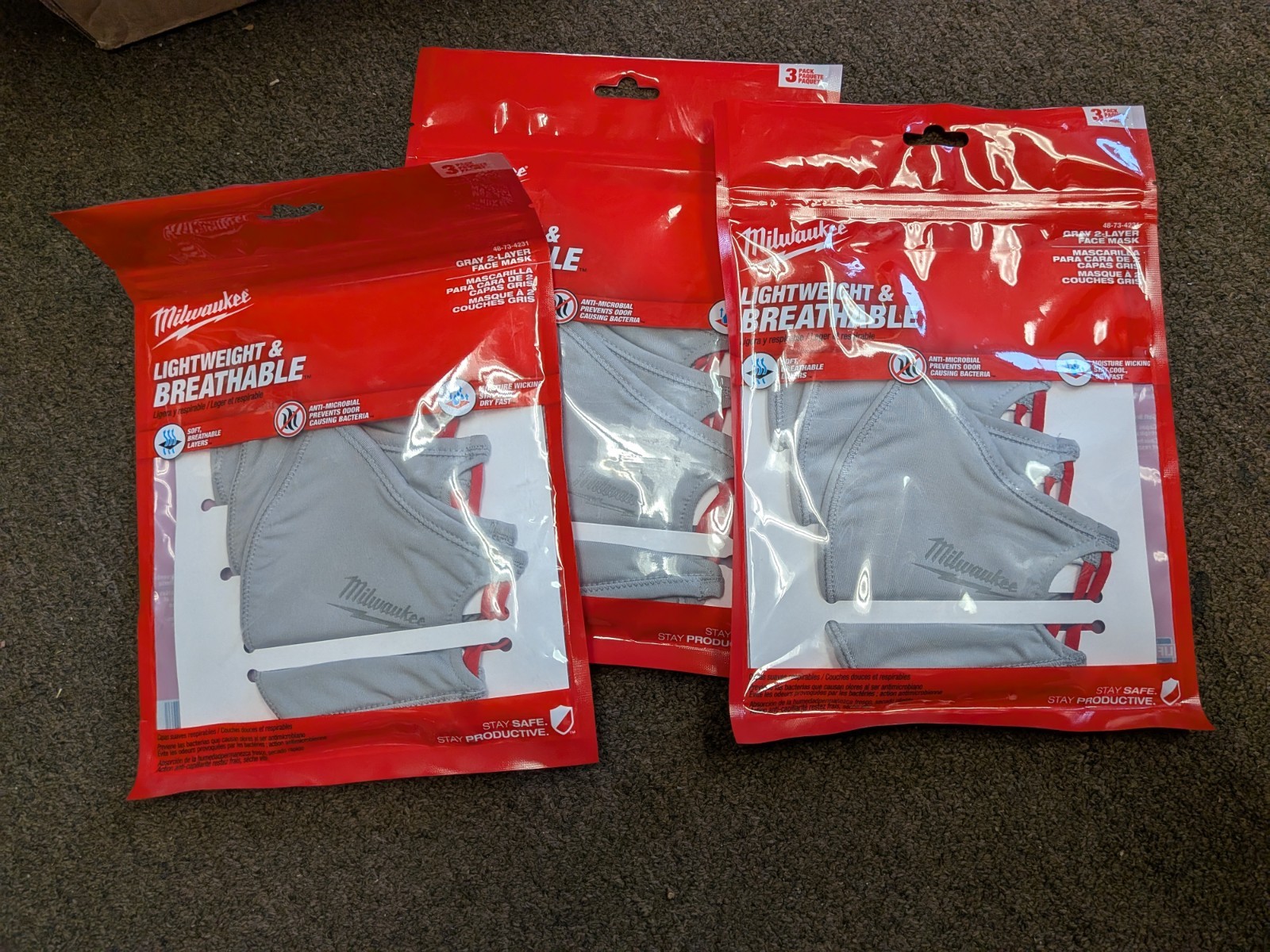 3*Milwaukee 48-73-4231 Face Mask – 2-layer, Pack of 3 9 in total
