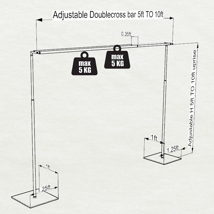 DOUBLE CROSS BAR ADJUSTABLE QUICK BACKDROP KIT 10 FT x 10 FT PIPE WITHOUT DRAPE