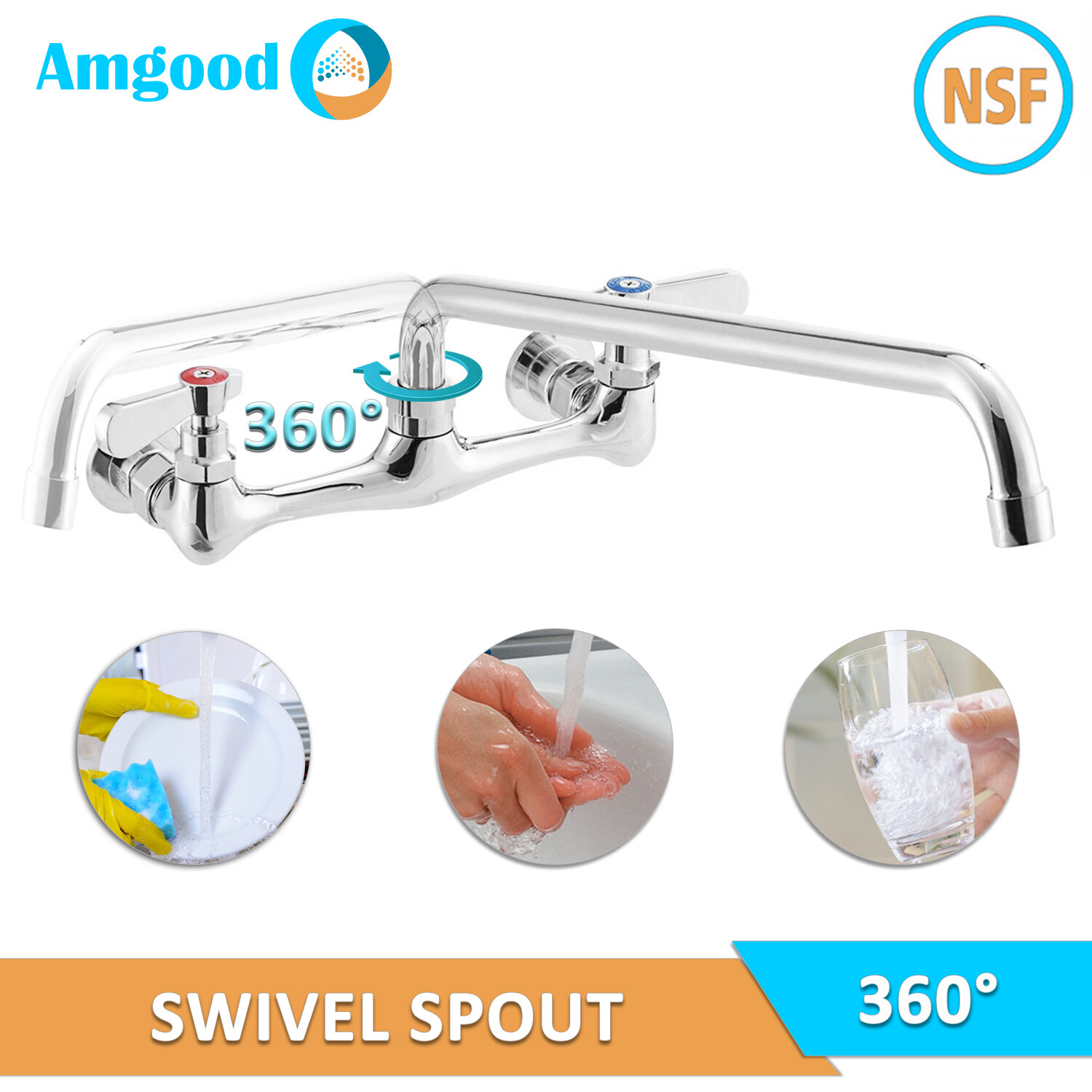 Wall Mount Kitchen Sink Faucet |8″ Center | NSF Commercial Restaurant Laundry ||