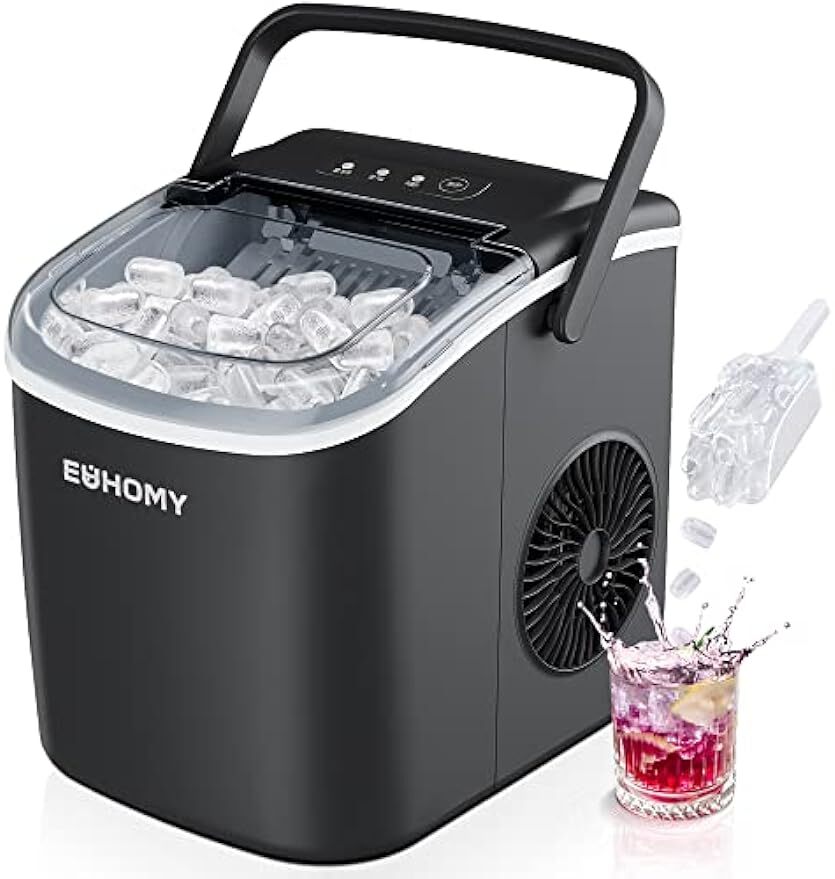 EUHOMY Countertop Ice Maker 26lbs in 24Hrs, 9 Ice Cubes Auto-Cleaning 6 mins