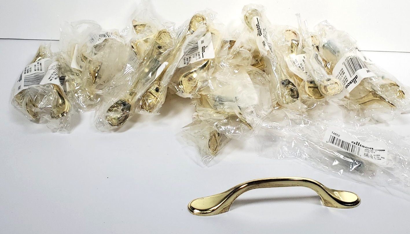 Cabinet Pulls Drawer Handles Bright Shiny Gold Tone Allison Brand # 14606 QTY 24