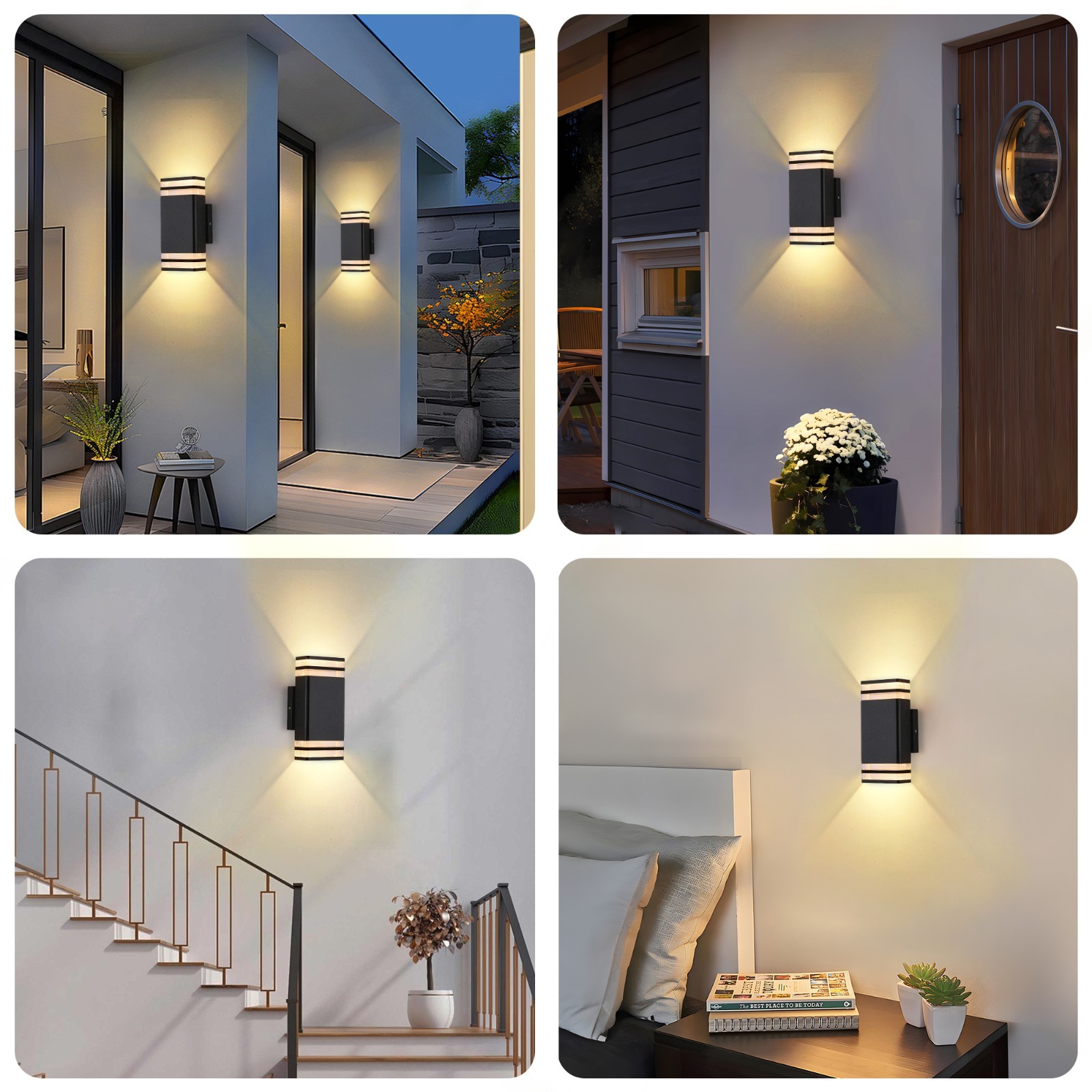 LETRY 9.8in LED Rectangle Outdoor Wall Sconce Up&Down Lighting Waterproof 2 Pack