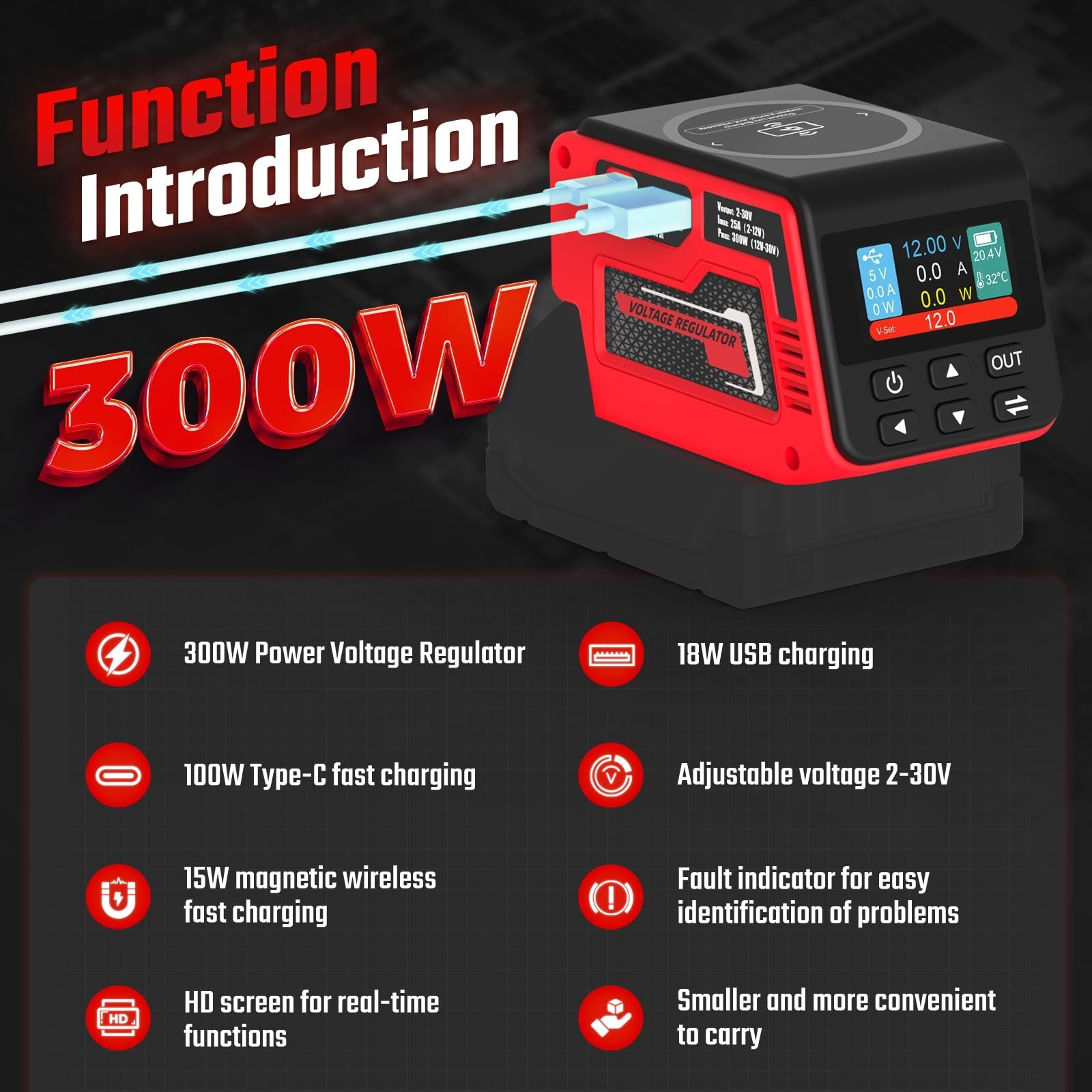300W Voltage Regulator for Milwaukee 18V Battery 140W USB Charger DIY