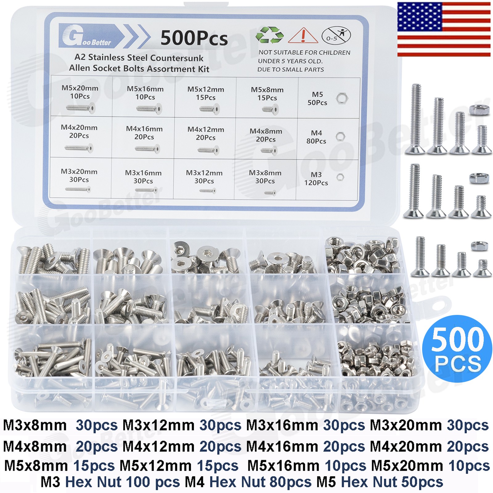 Button Head /Flat/Socket Cap Screws Allen Bolts Hex Drive Stainless With Nuts
