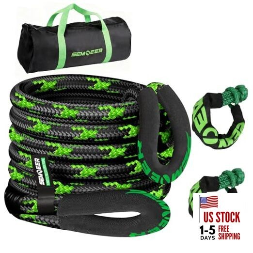 Kinetic Recovery Rope, 1″ x 30ft 48500LBS, Kinetic Rope 30FT Black & Green