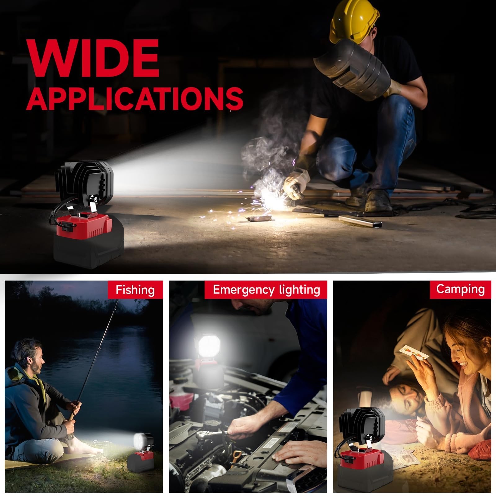 40W 6000LM flashlight，Wireless LED Compatible with Milwaukee 18V Battery