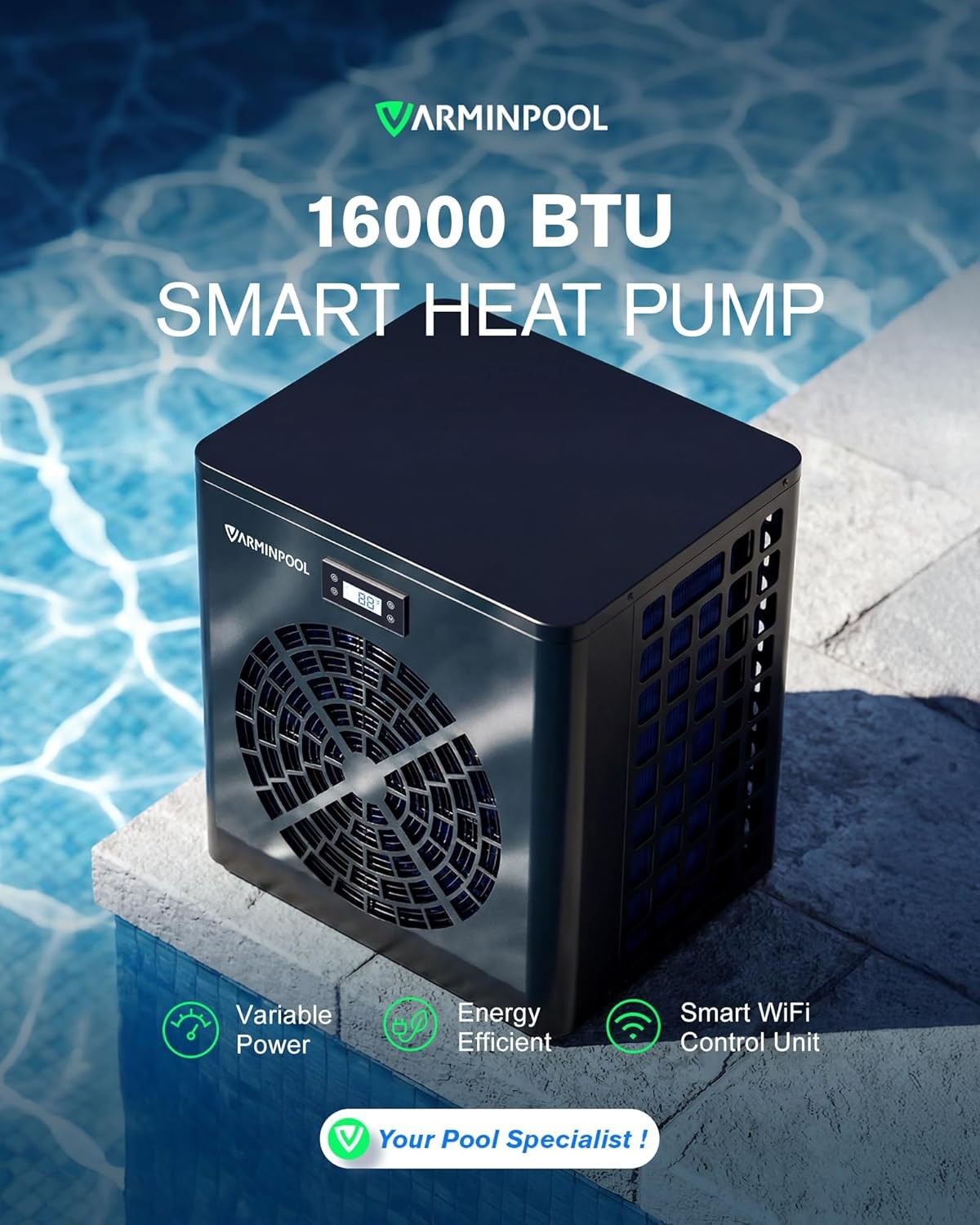 VARMINPOOL 18000BTU Above Ground Swimming Pool Water Heater Spa Hot Tub 110V