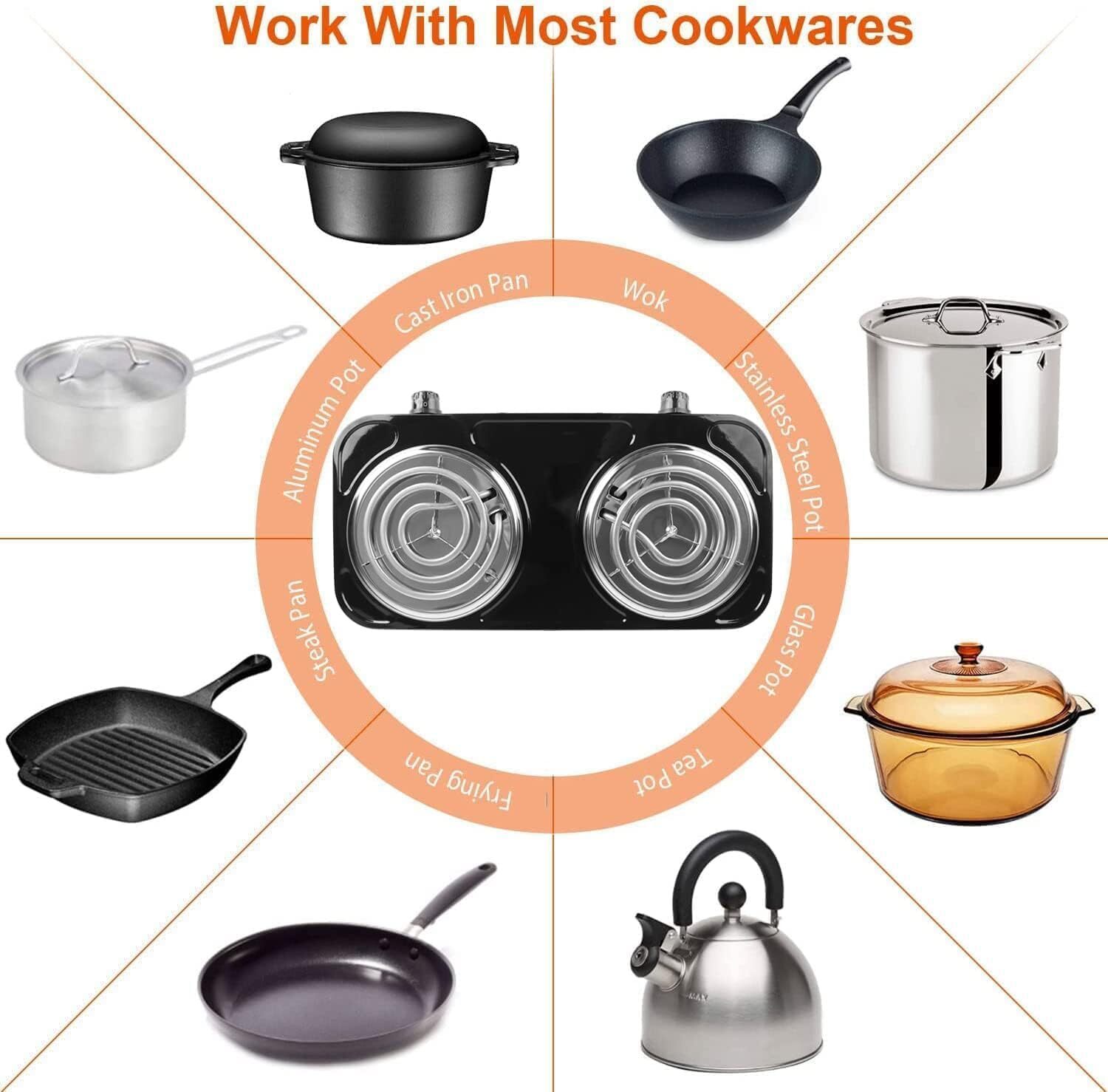 2000W Portable Kitchen Electric Double Burner Hot Plate Cooktop Cooking Stove