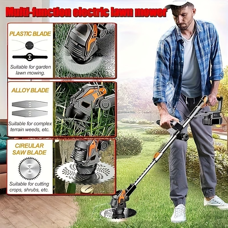 24V Cordless Weed Wacker Brush Cutter String Trimmer with 2 Batteries Blades