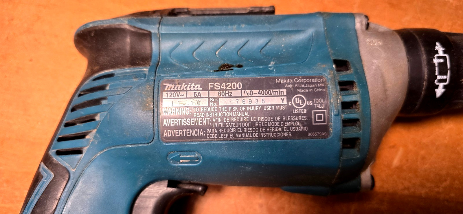 Makita FS4200 Drywall Screwdriver 4000 RPM Corded Screw Gun Tested Working