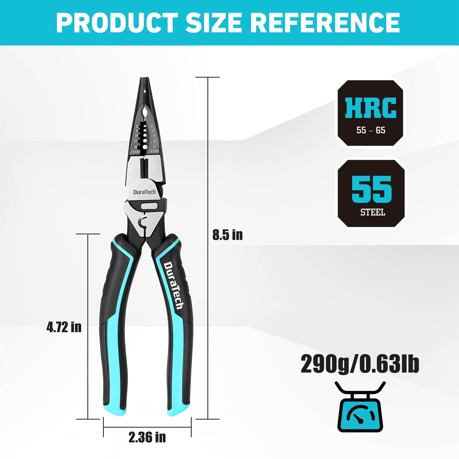 DURATECH 6-in-1 Needle Nose Plier 8.5″ Heavy Duty Long Nose Pliers Wire Stripper