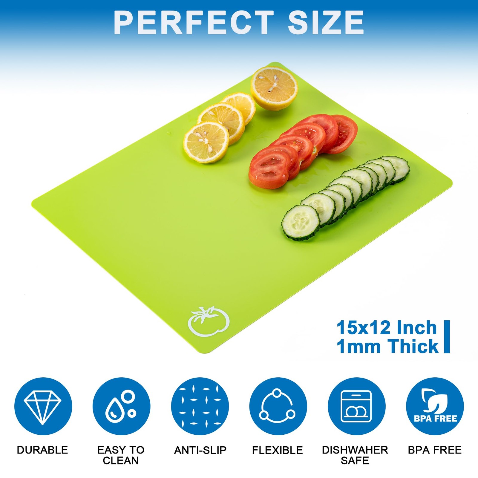 5 Pieces Flexible Plastic Cutting Board Mats with Food Icons, BPA Free Cutting–