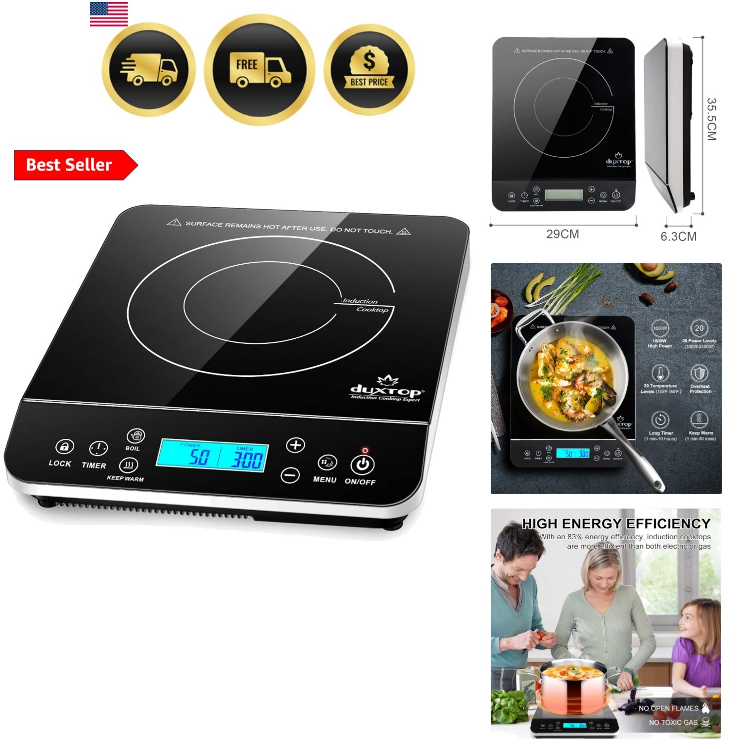 Portable Induction Cooktop, Countertop Burner Induction Hot Plate with LCD Se…