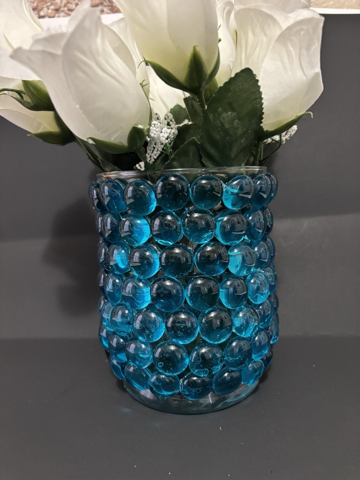 Glass Vase 6.1in H X 4.6in D- Blue Marble Covered