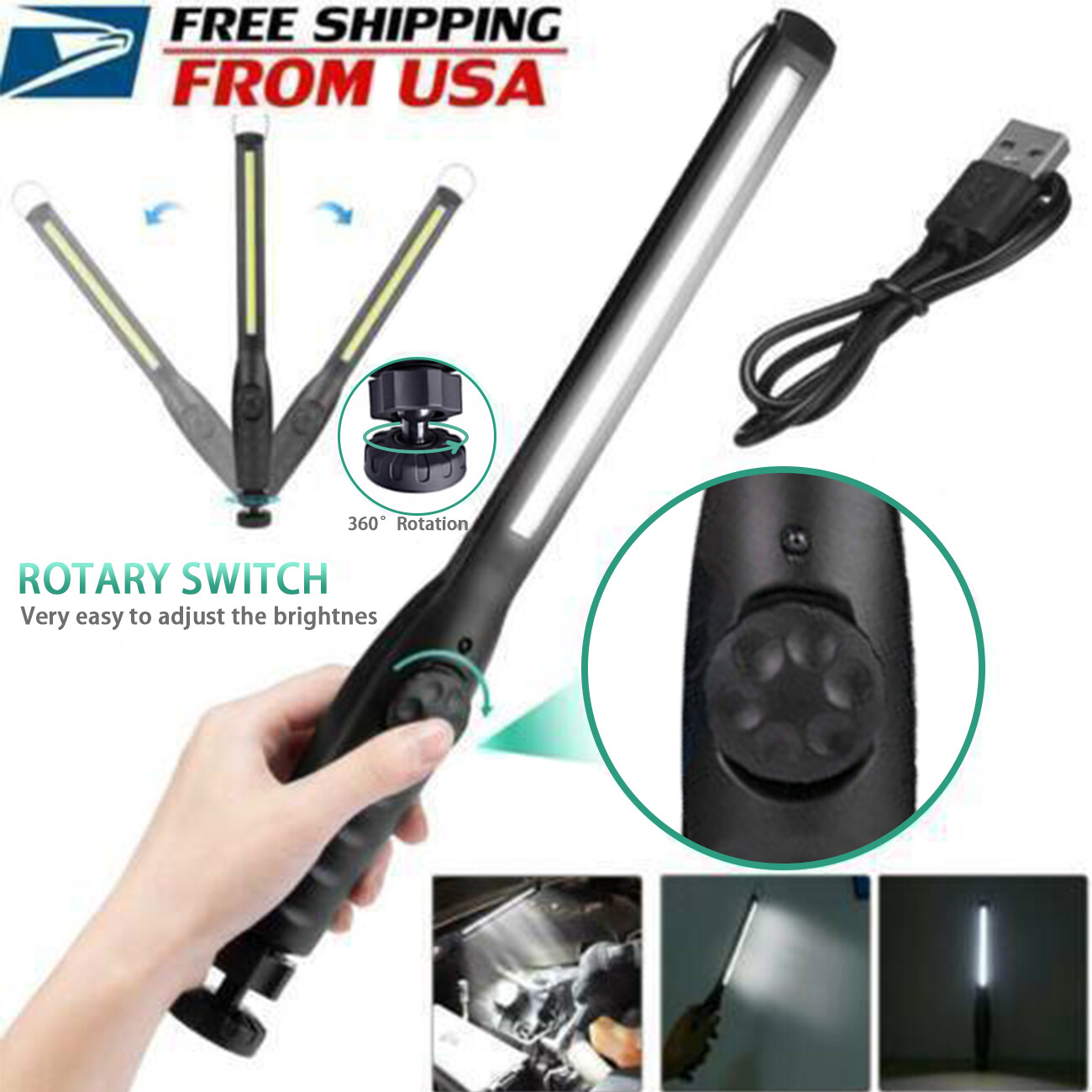 2pcs Rechargeable LED Slim Work Light Mechanic Flashlight Lamp Bar Camping Torch