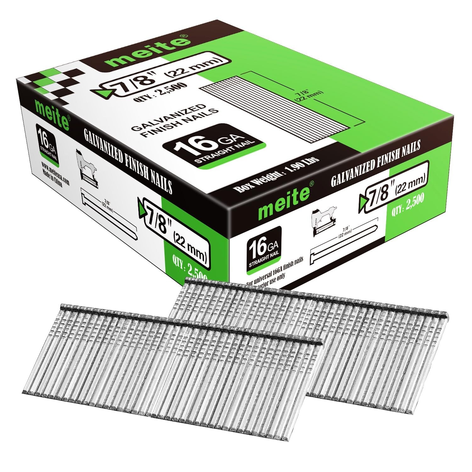 2,500 pcs meite 16 Gauge Finish Brad Nails 7/8″ to 2-1/2″ Galvanized (T Series)