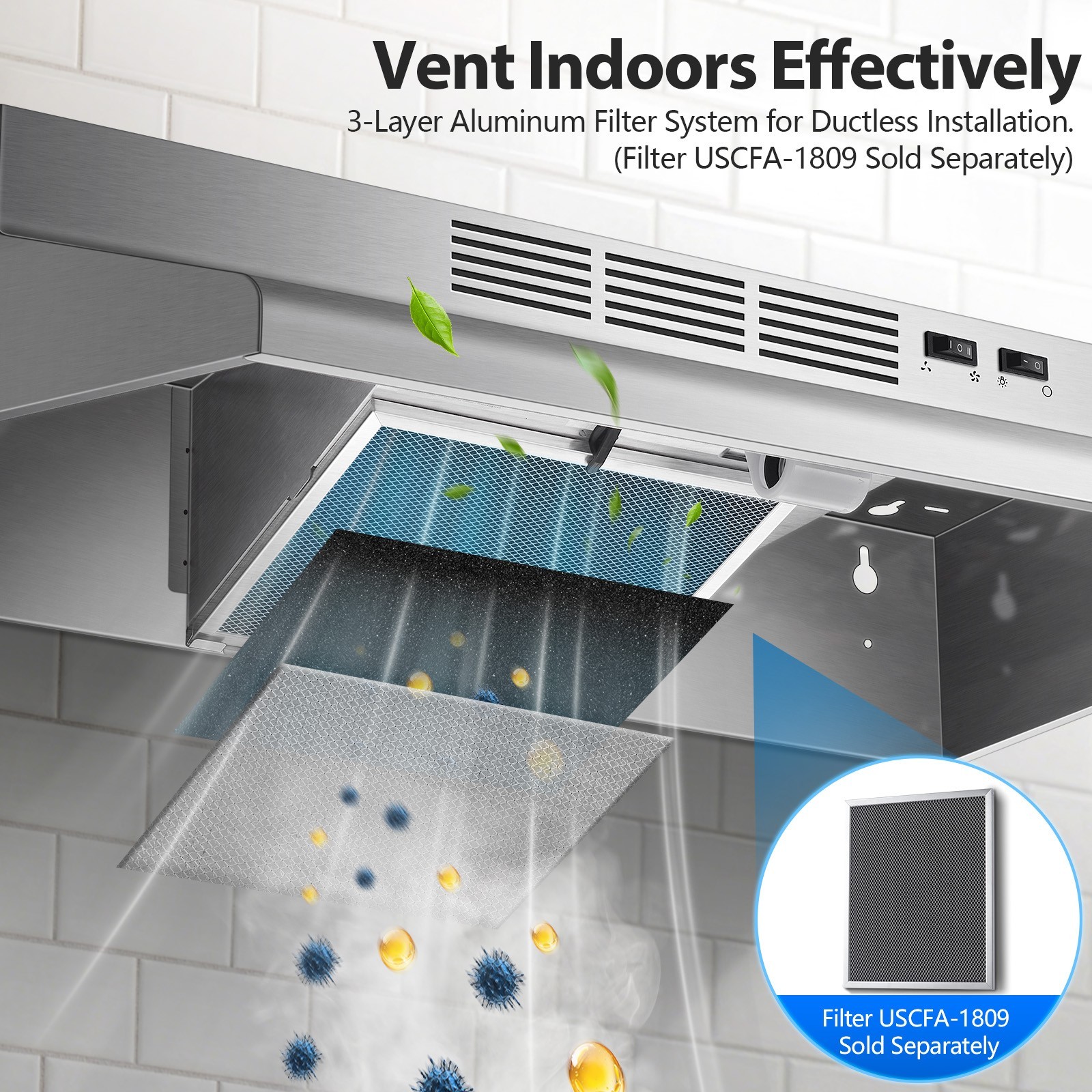Tieasy 30in Under Cabinet Vent Hood 400CFM Stainless Steel Kitchen Exhaust