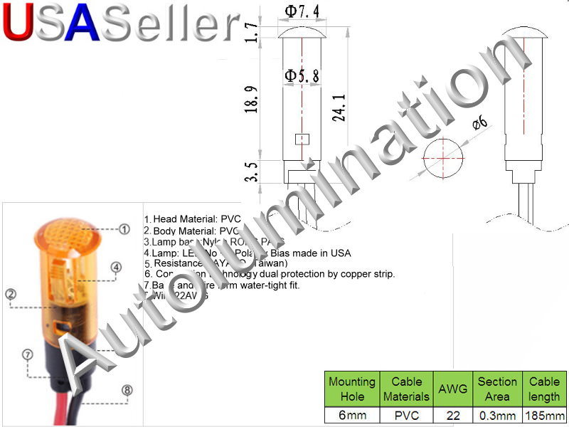 120v 110v Volt Led Panel Mount Thru Through Hole Signal Marine Indicator Lights