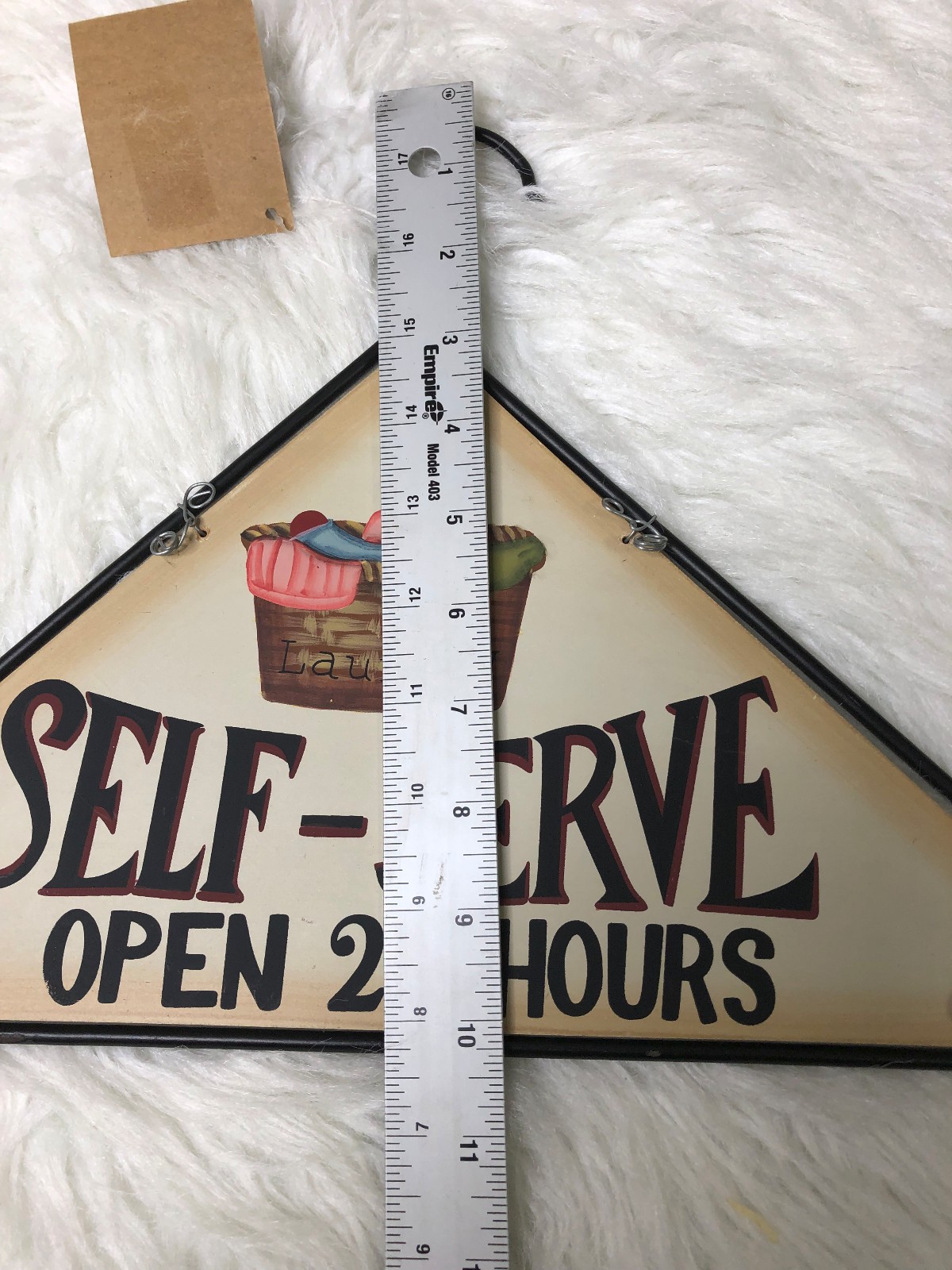 Home & Garden Laundry Room Sign Metal Self Serve Open 24 Hrs. Whimsical 16x11x10