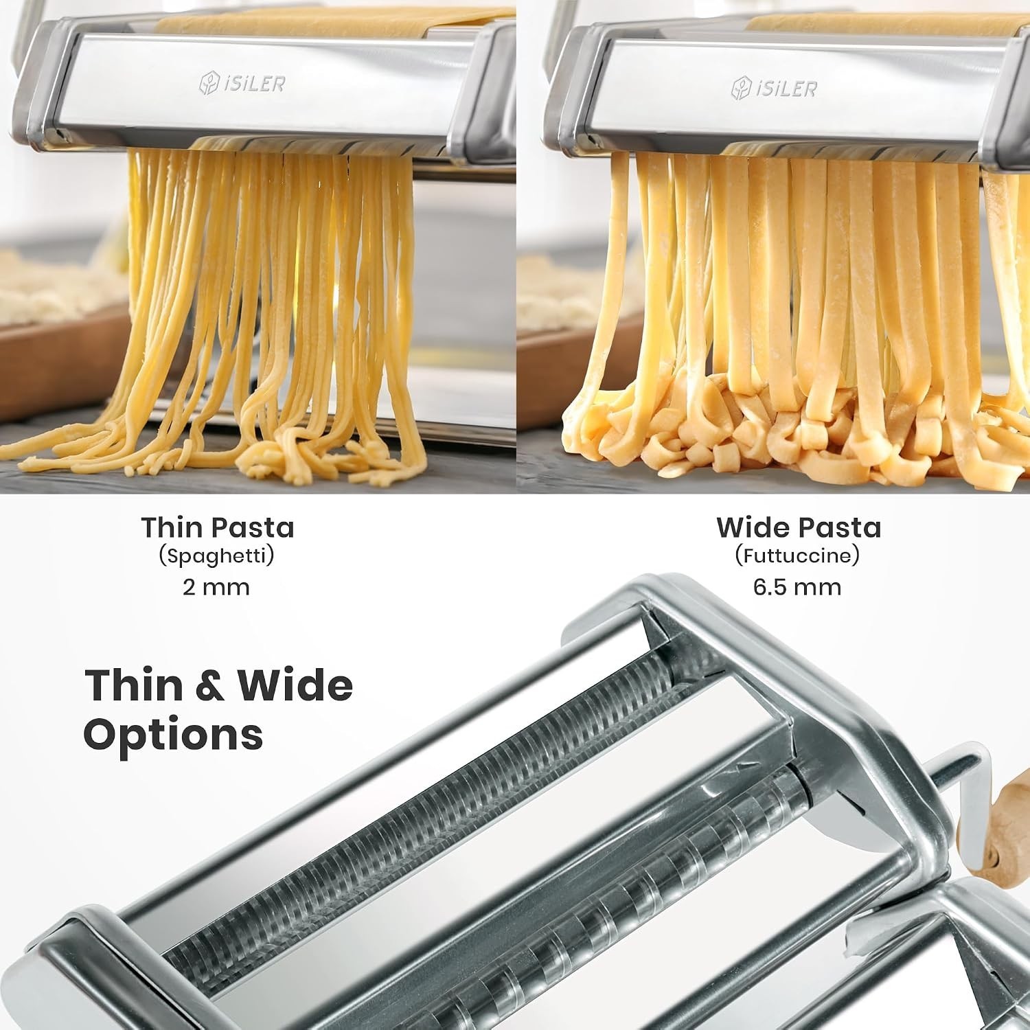 3-in-1 Pasta Maker, 9 Thickness Settings, Dough Rollers & 2 Size Cutters | St…