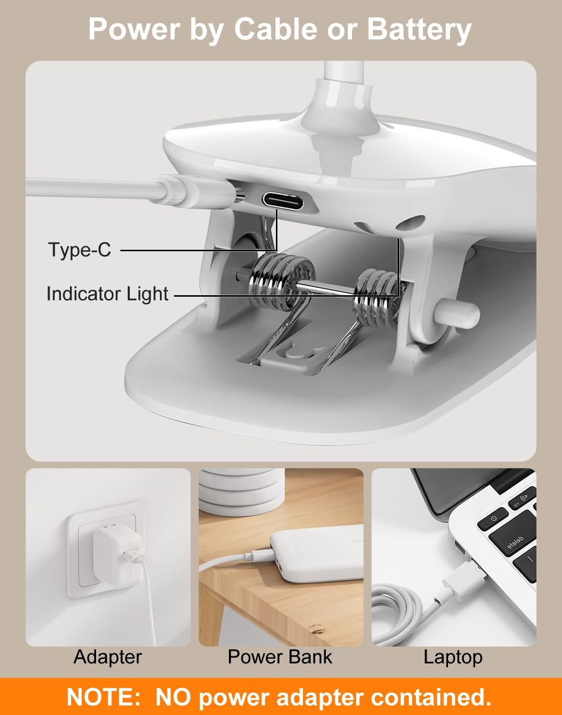 Desk Lamp, Table Lamp 1500mAh Dimmable Reading Lamp with Clamp and Type-C Cha…