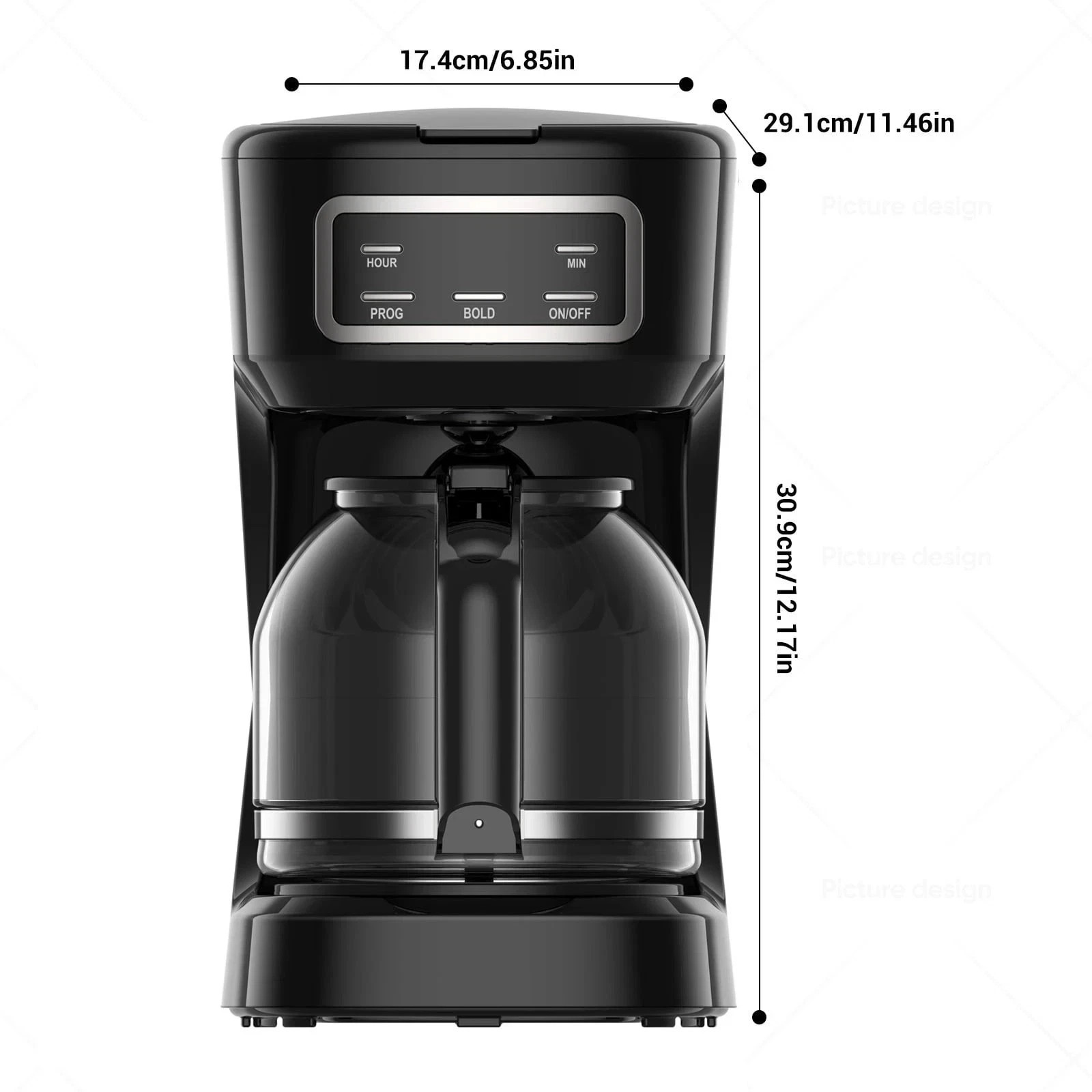 Mainstays 12-Cup Black Programmable Drip Coffee Maker , Black -New