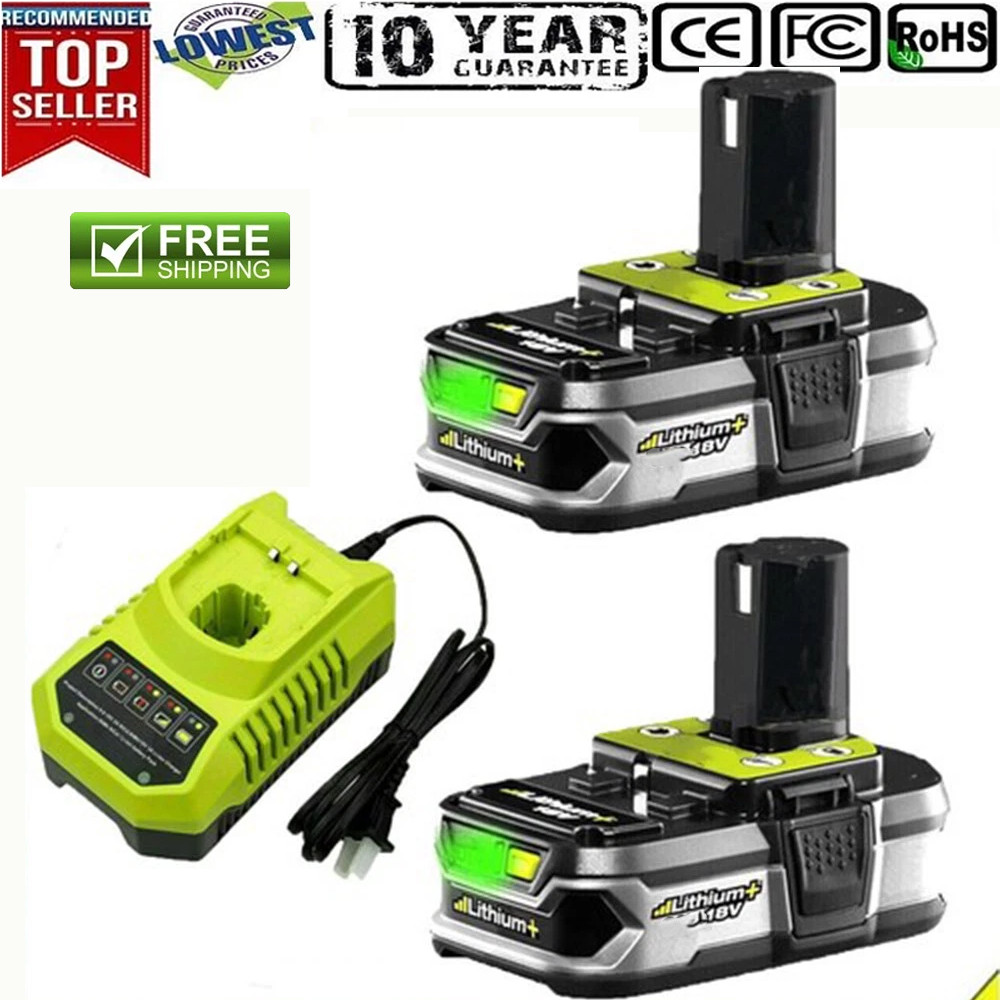 2Pack 18Volt P102 Replace for Ryobi 18V Batteries and Charger Combo for 18 Volt