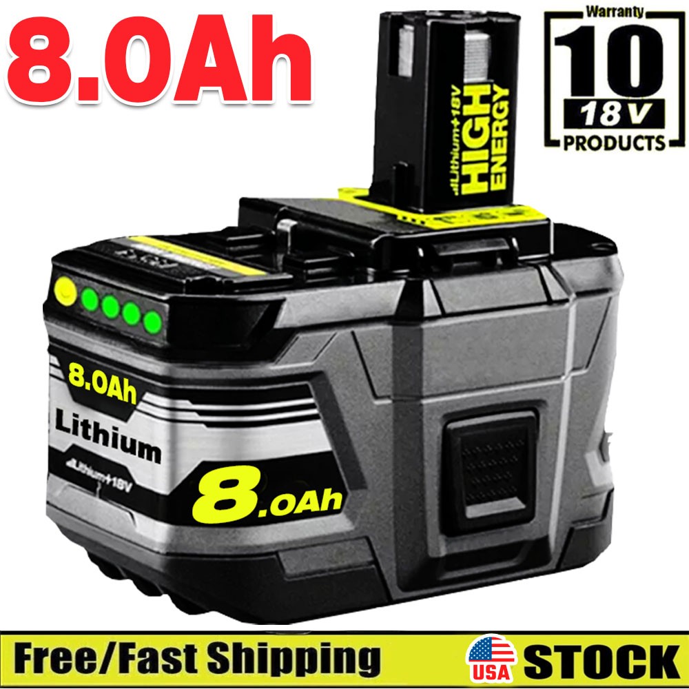 8Ah For RYOBI 18V 8.0Ah P108 High Capacity Battery 18 Volt Lithium-Ion One Plus