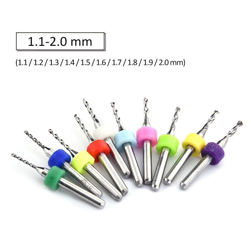 10pcs Carbide Micro Mini CNC Drill Bit Set 0.1-3.0mm for PCB