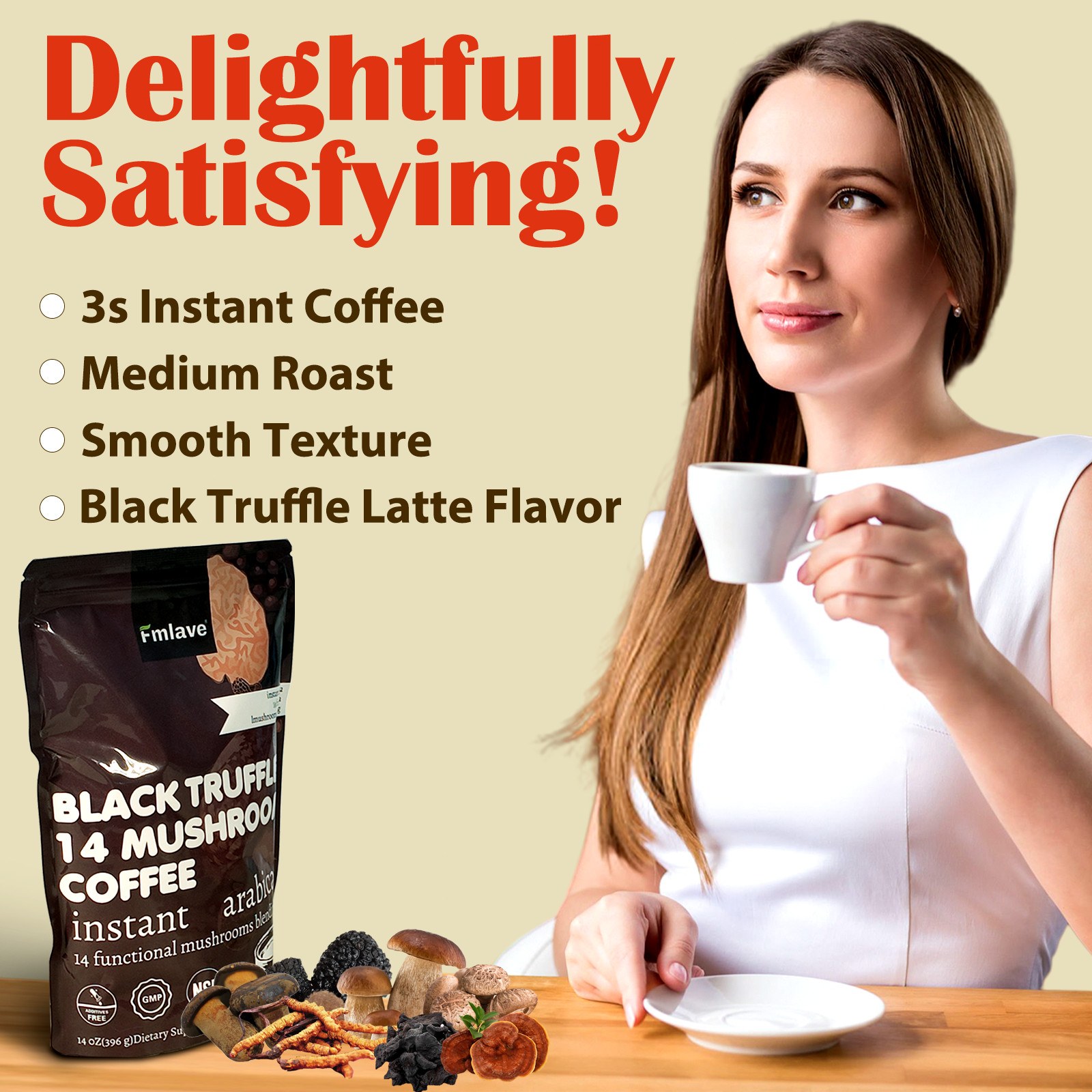 Organic Mushroom Coffee Instant Coffee, 14 Mushroom Extract Energy & Brain Boost