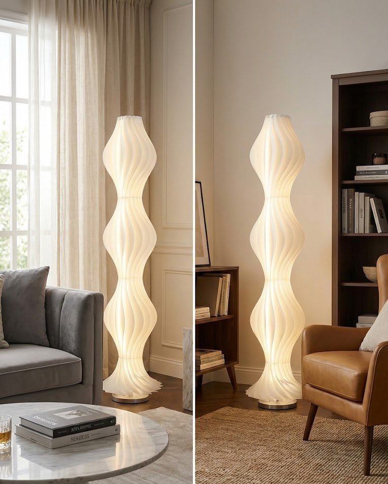 Floor Lamp 65″ Dimmable w/ Remote – Tall White Sculptural Soft Light for Bedroom