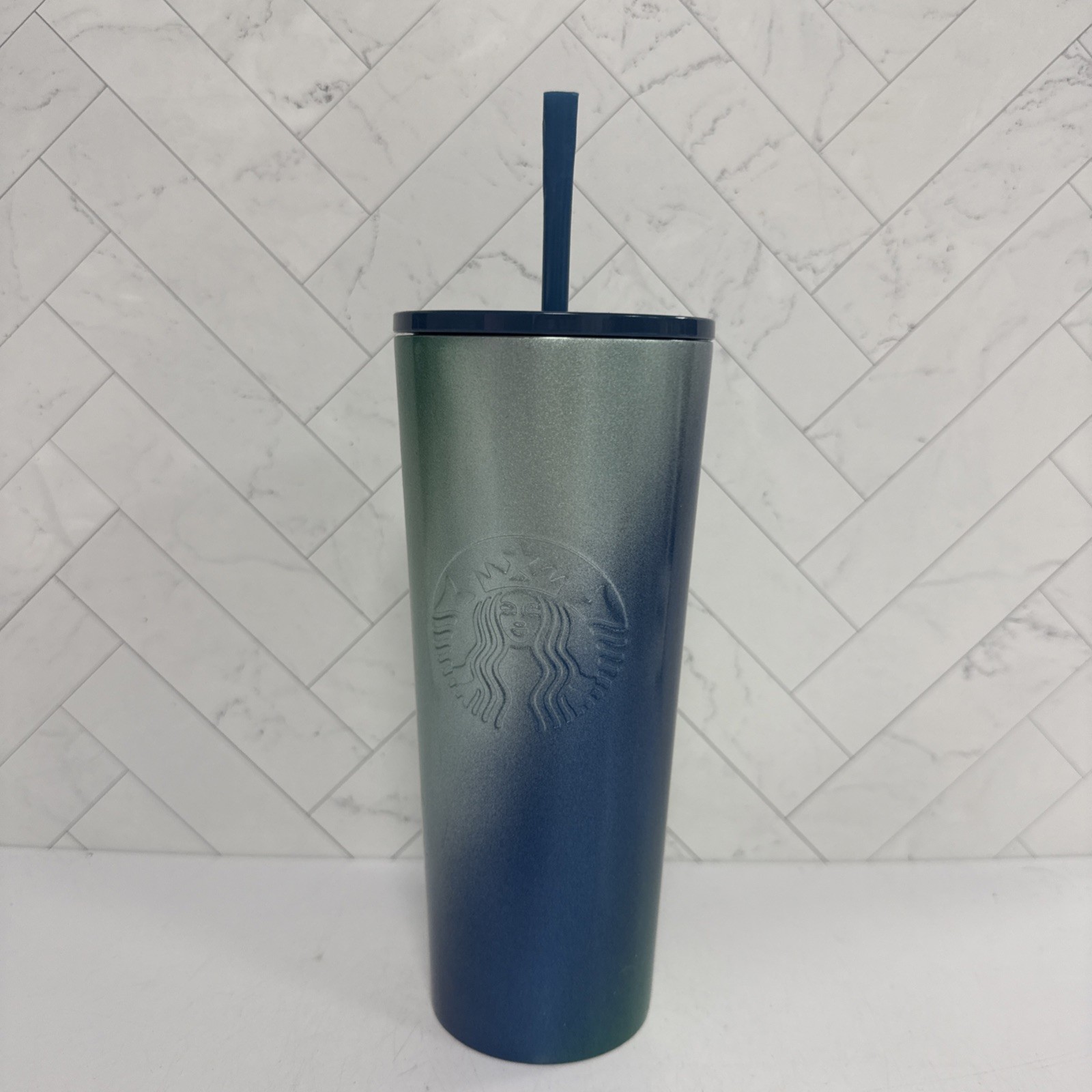 Starbucks Holiday 2021 Blue Green Ombre Shiny Metallic Venti Tumbler 24oz