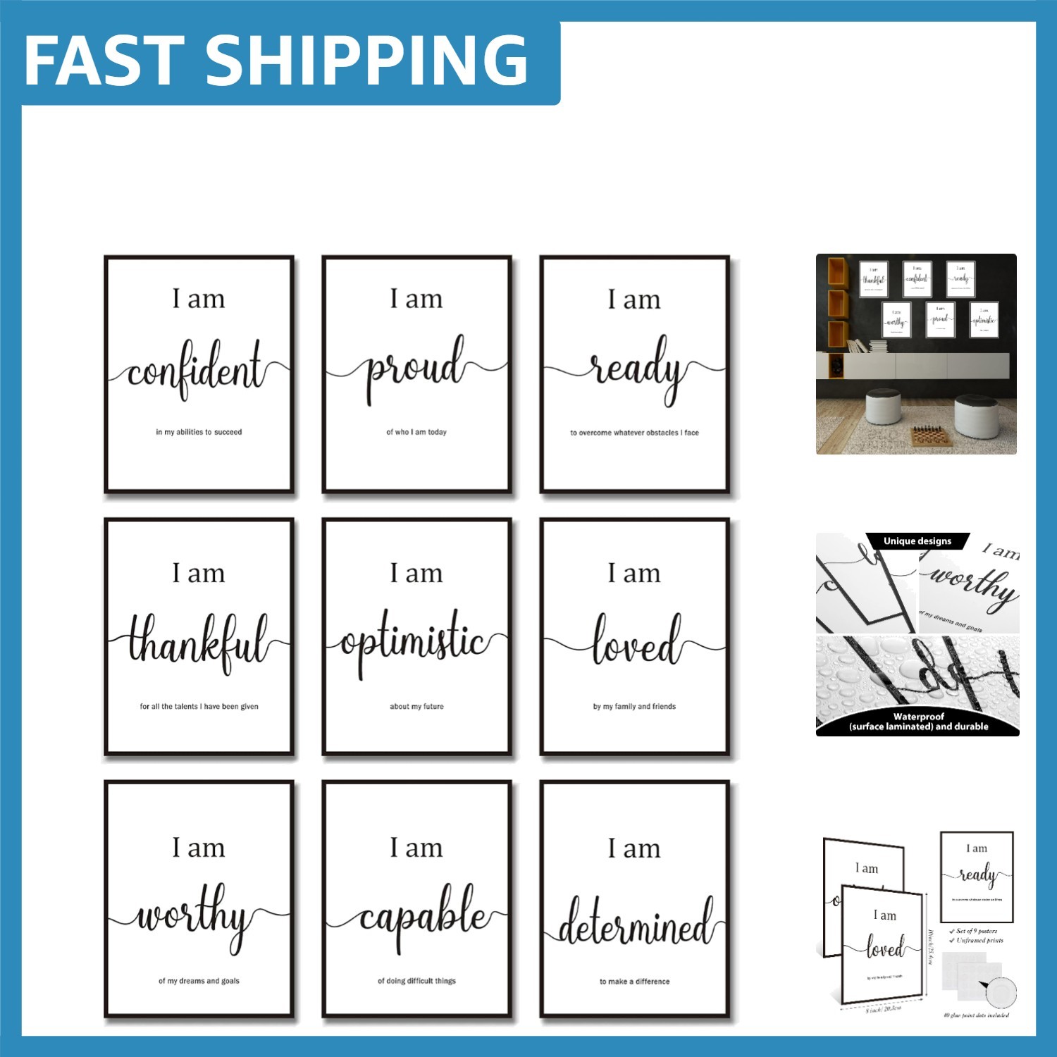 Inspirational 8×10 Wall Décor – 9-Piece Motivational Quote Set for Any Room