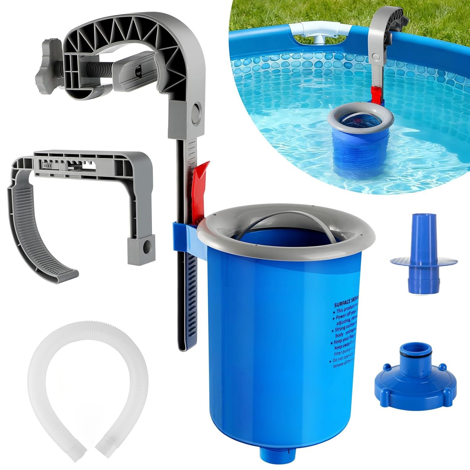 Above Ground Pool Skimmer – Wall Mount Adjustable Floating Debris Collector | US