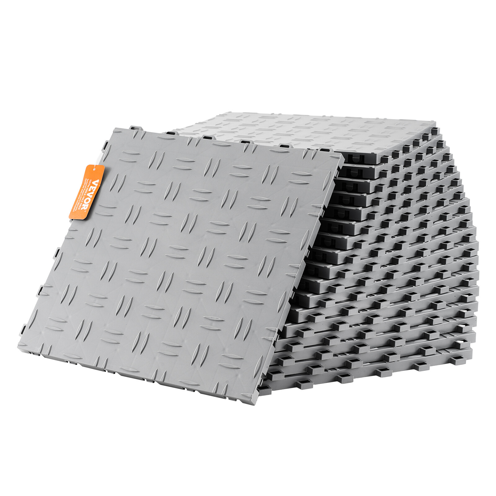 VEVOR Garage Flooring Tiles Interlocking 12×12″ 50 Pack Bulk 50 sq.ft Silver
