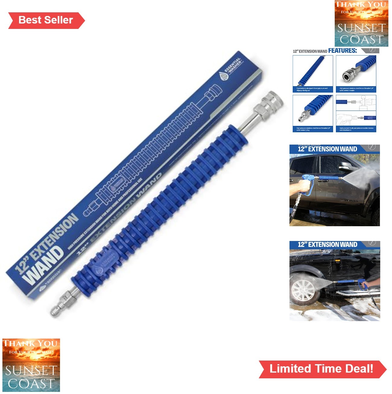 Pressure Washer Extension Wand 12 Inch Stainless Steel 4000 PSI 6 GPM Short