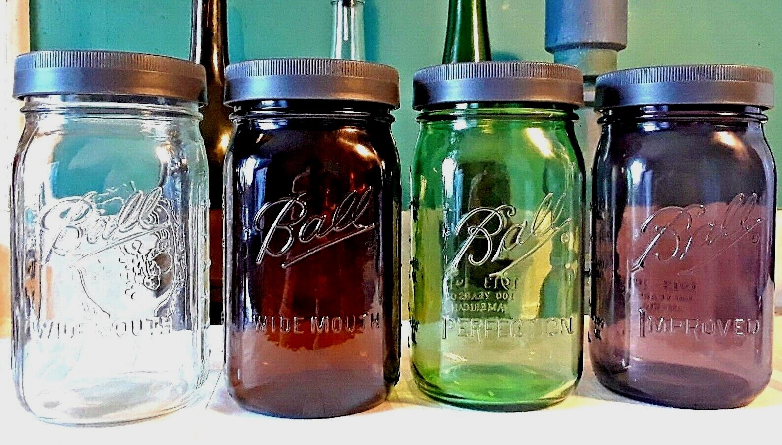 BALL MASON JAR Purple Amber Green Glass Storage Leak Proof QUART Wide Mouth