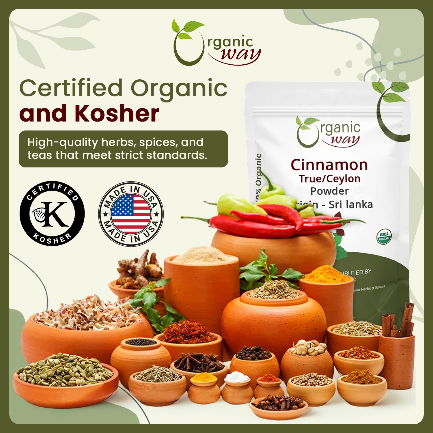 Organic Way True Ceylon Cinnamon Powder – Organic, Kosher & USDA Certified